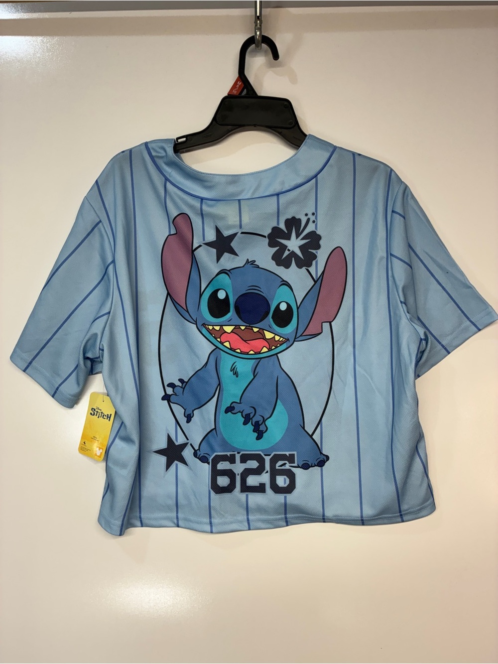Disney Stitch Medium Blue Cropped Baseball Jersey Mesh Graphic Y2K